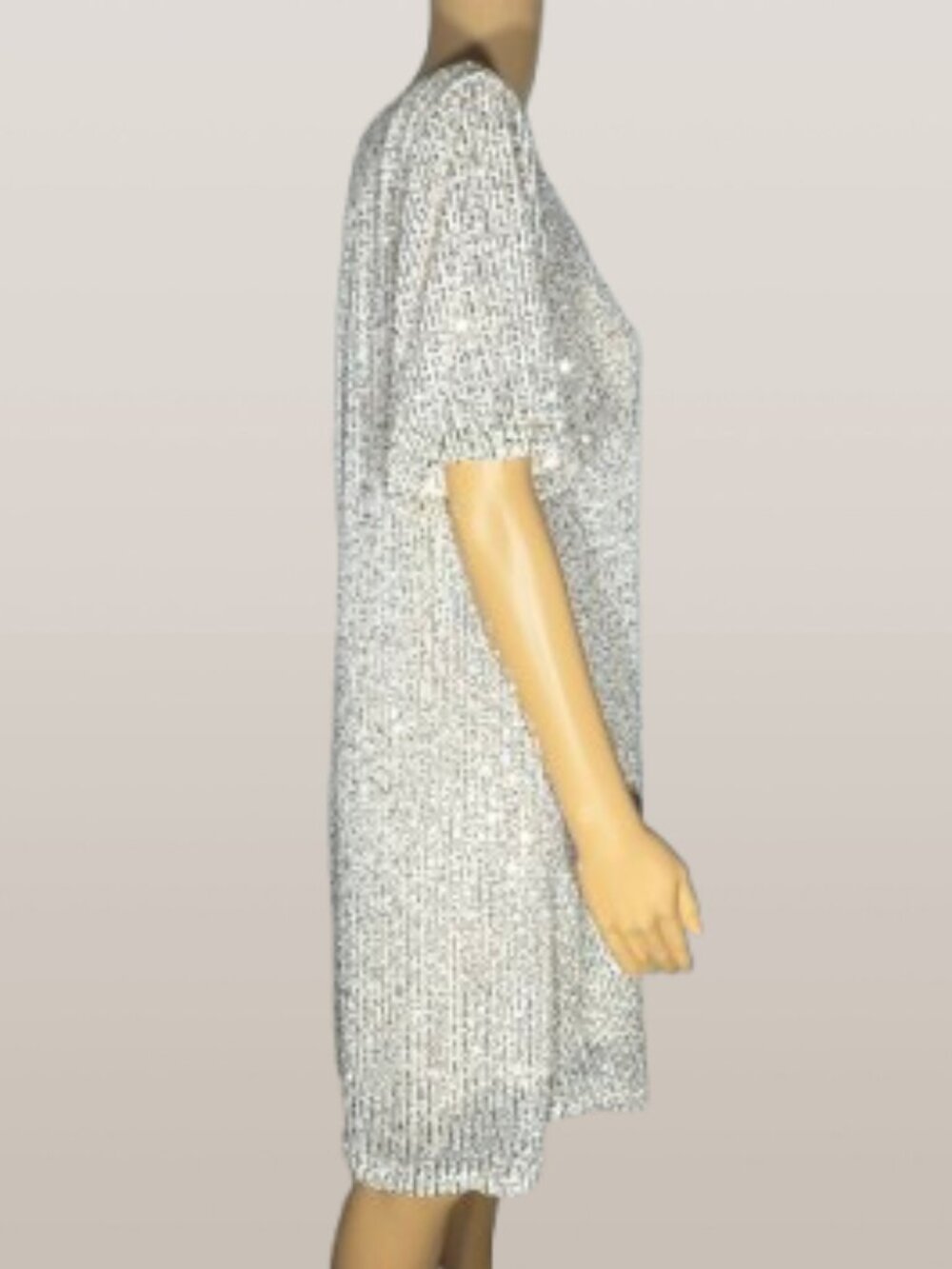 7 For All Mankind Silver Sequin Short Sleeve Shift Dress Medium - Picture 3 of 9